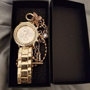 Gold Women's Watch with Butterfly Charm